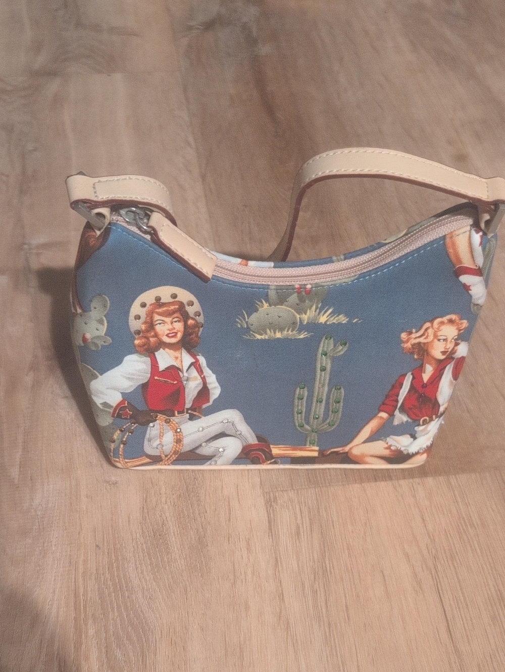 Western Cowgirl Print Blue Shoulder Bag